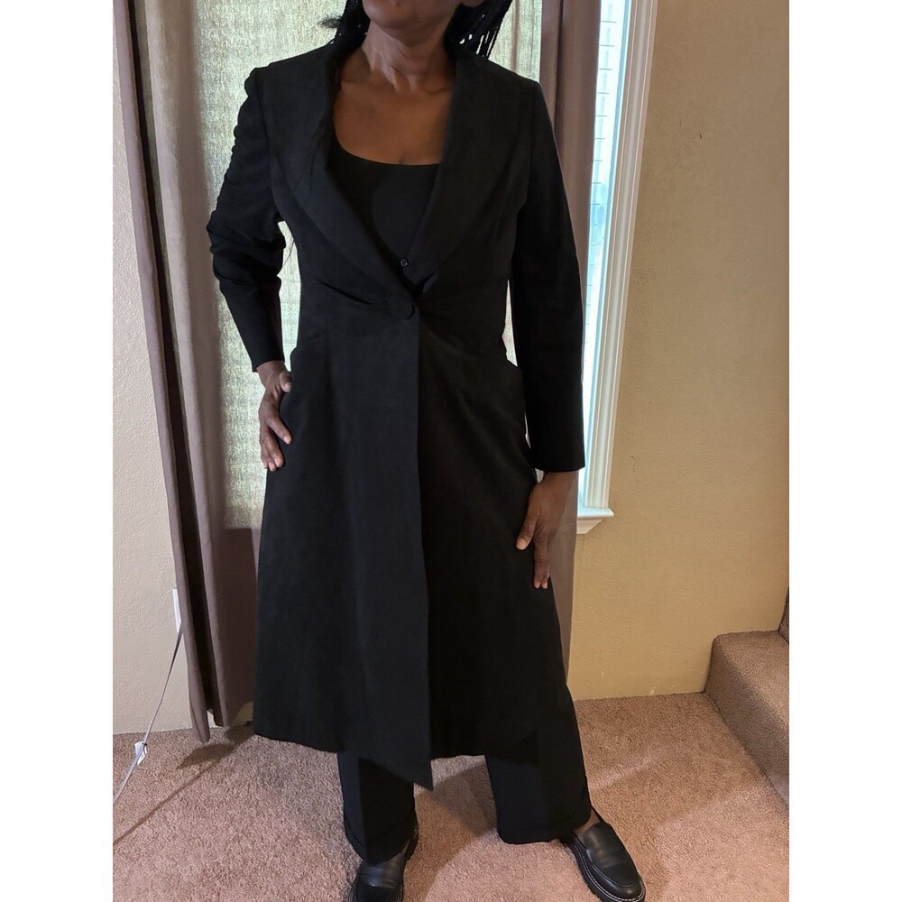 Vintage Trigere Women’s Black Suede Lined, Buttoned Trench Coat Size L | NWT